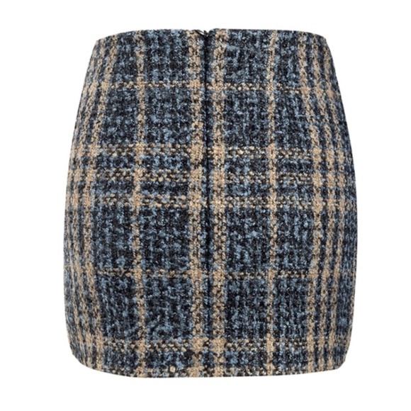 CLEARANCE Blue Tan Tweed Shimmer Button Holiday Mini Skirt - Picture 6 of 6